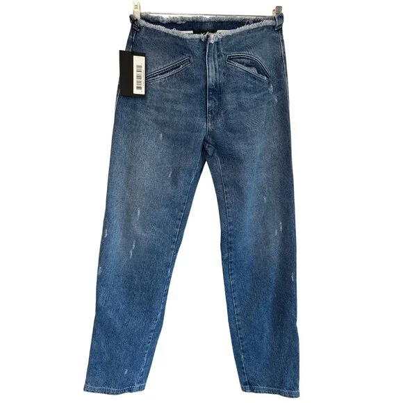 EZR Moto Straight Leg Jeans in Deep Blue 27 New Womens Cut Waist Denim Pants - Picture 4 of 9